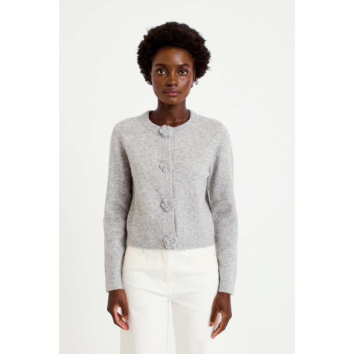 Gilet manches longues col rond gris clair, CACHE CACHE