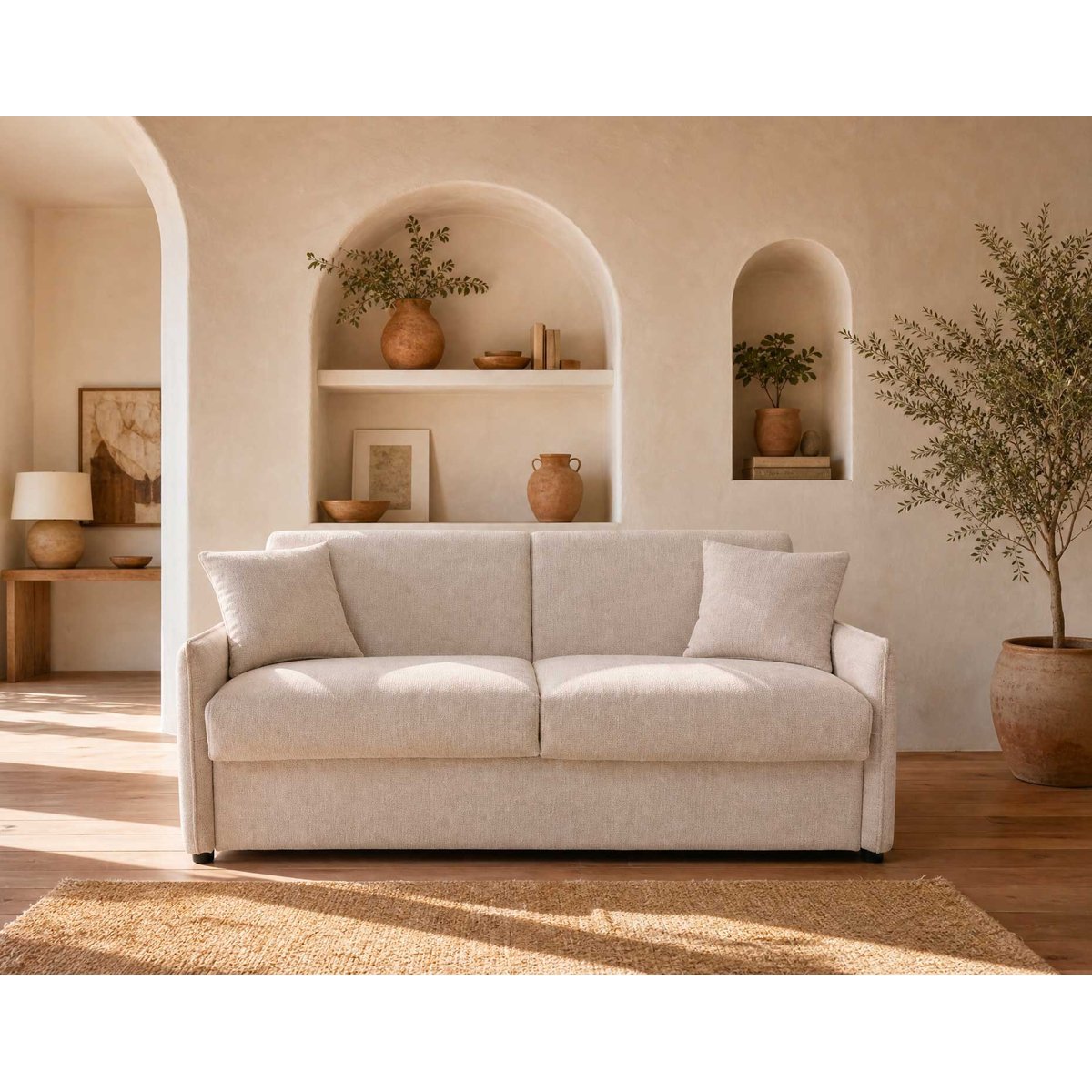 Canapé convertible express couchage quotidien, ADELE beige, BEST MOBILIER
