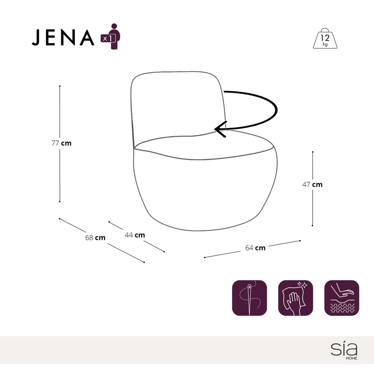 Fauteuil de salon pivotant en tissu texturé à motif JENA moutarde, SIA HOME