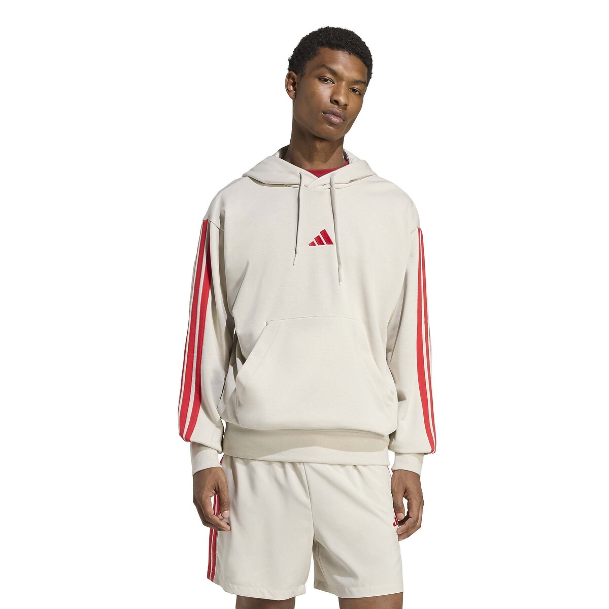 Sweat à capuche Essentiel 3 bandes gris/rouge, ADIDAS SPORTSWEAR