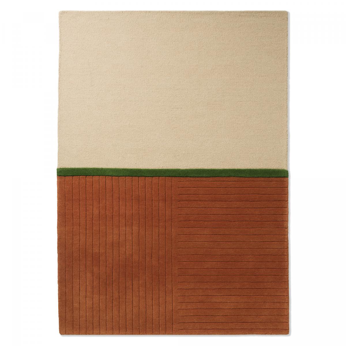 Tapis salon et chambre fait main en laine motif simple DECORIM orange, vert, UN AMOUR DE TAPIS