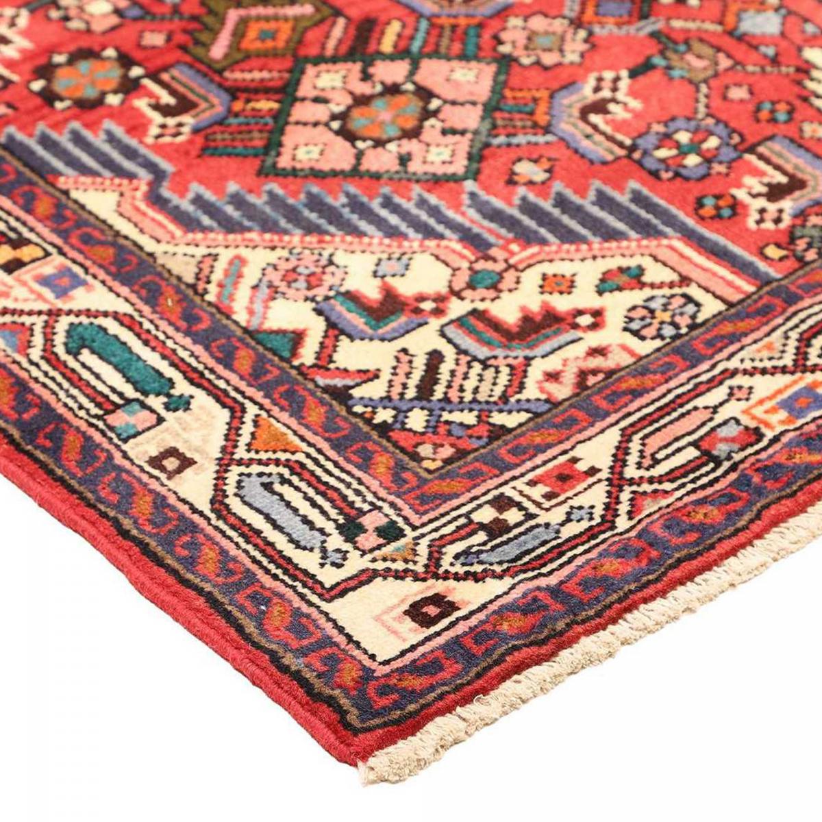 Tapis d'orient au motif oriental, noué main en laine, HAMADAN 25 rouge, bleu, crème, UN AMOUR DE TAPIS