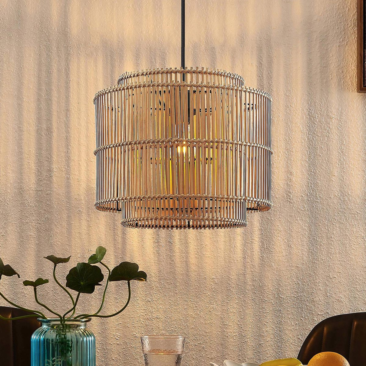 Suspension en bambou scandinave, Bridga bambou naturel, noir, LINDBY
