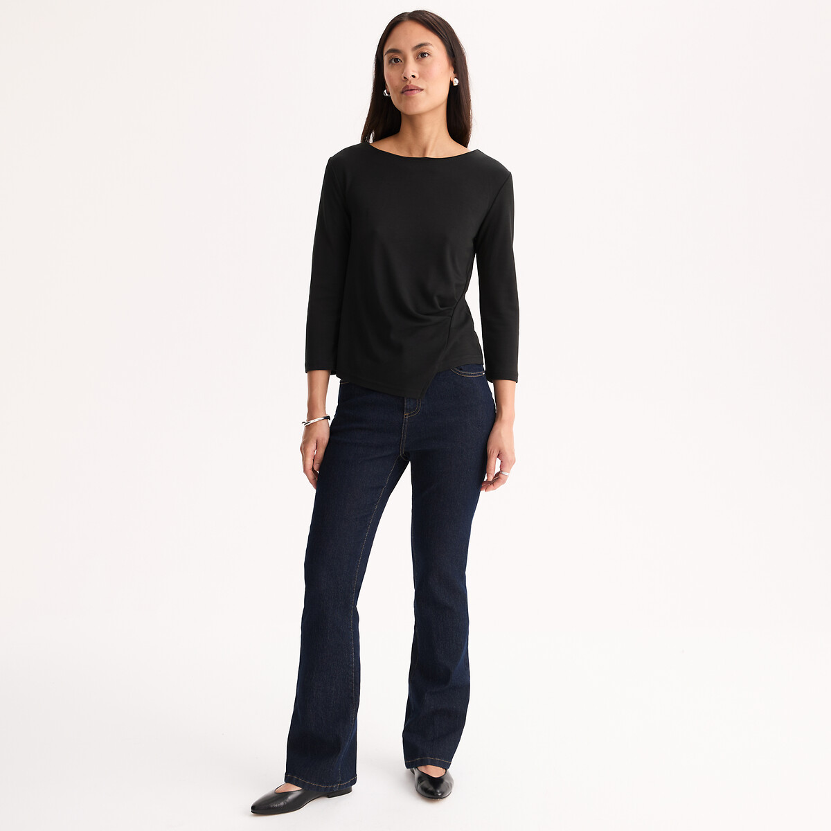T-shirt col bateau manches 3/4 noir, ANNE WEYBURN
