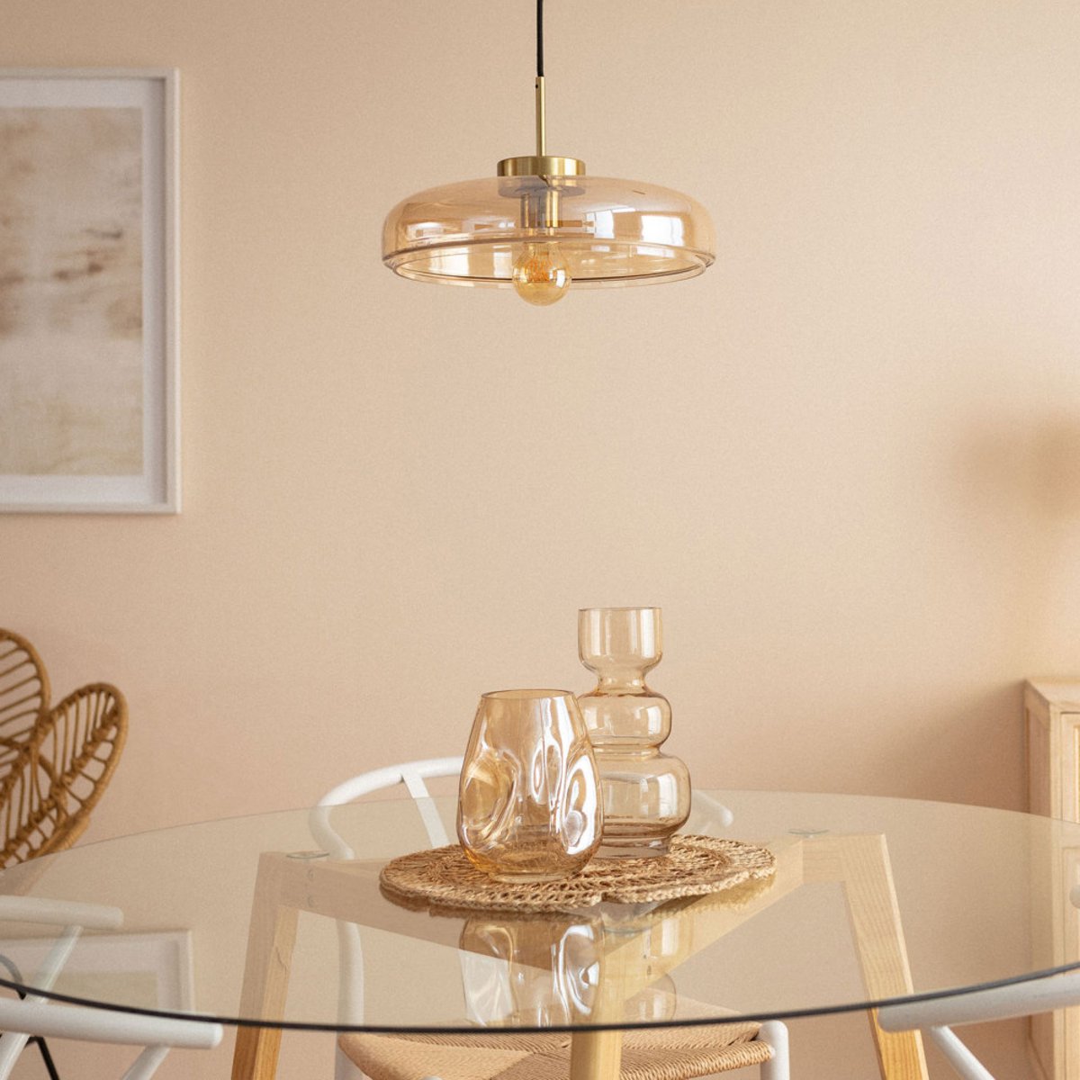 Suspension ronde en verre  34cm- NEYO verre ambré, DRAWER