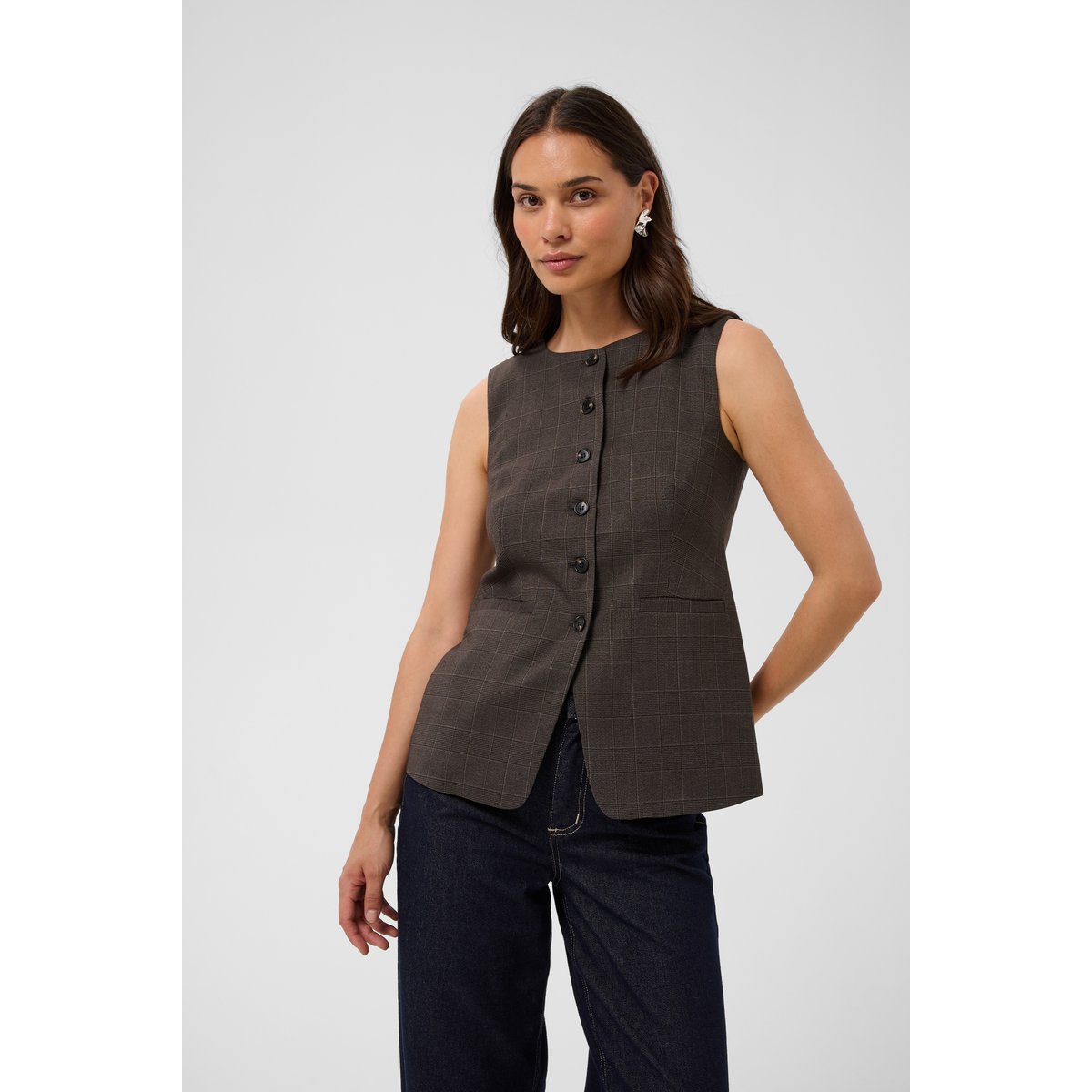 Manteau gris dark grey check, KAFFE