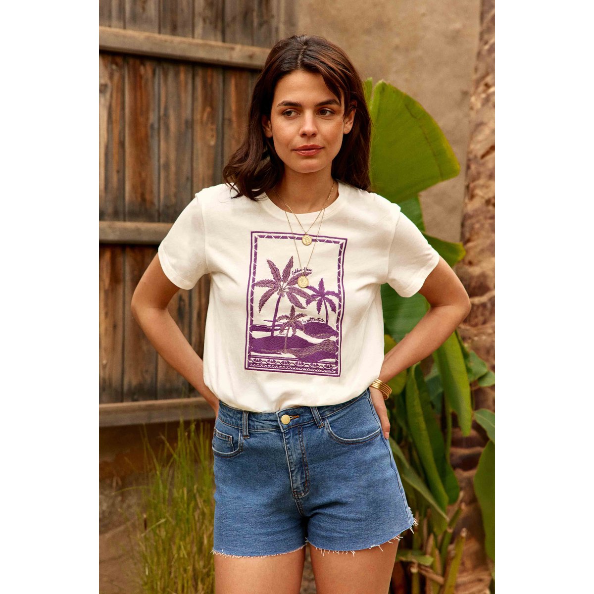 T-shirt manches courtes col rond imprimé motif devant TALMIER 11-ecru, LA PETITE ETOILE