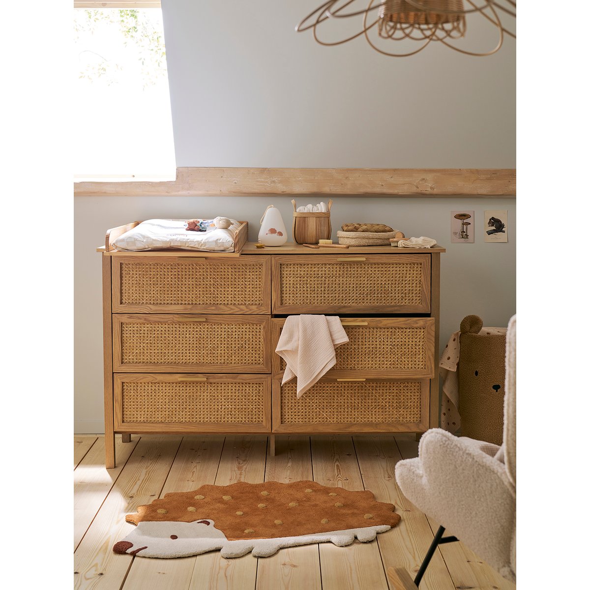 Commode double cannage avec 6 tiroirs, profondeur 42cm bois, VERTBAUDET