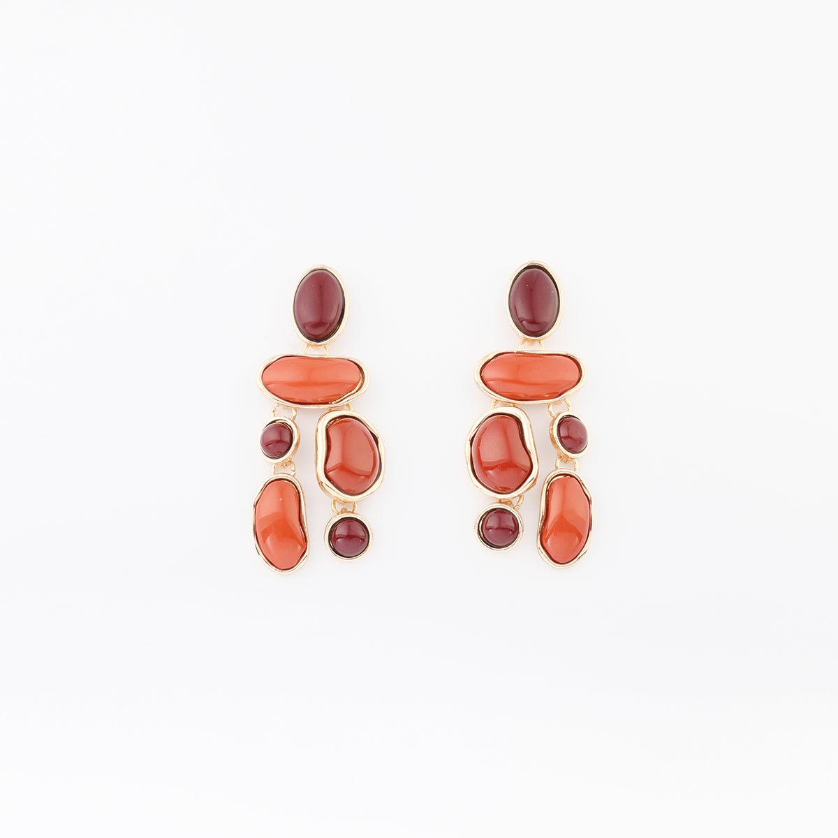 Boucles d'oreilles à cabochons bordeaux orange, BALABOOSTE
