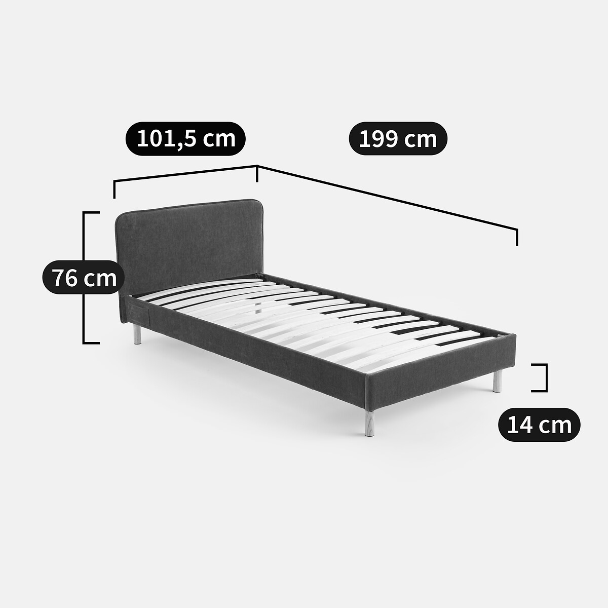 Gestoffeerd bed met lattenbodem, Roban groen , LA REDOUTE INTERIEURS