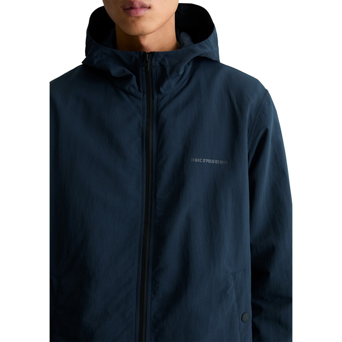 Veste à capuche regular en matériau recyclé hydrofuge bleu foncé, MARC O’POLO DENIM