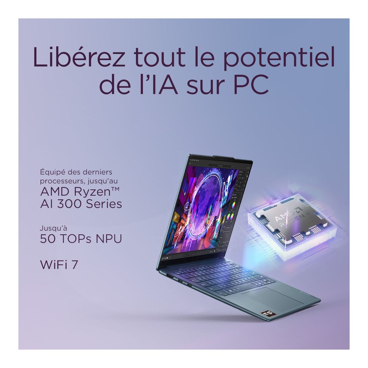 Ordinateur portable Yoga Slim 7 14AKP10 14" OLED AMD Ryzen AI 5 330 16 Go RAM LPDDR5x SSD 512 Go + souris couleur unique, LENOVO