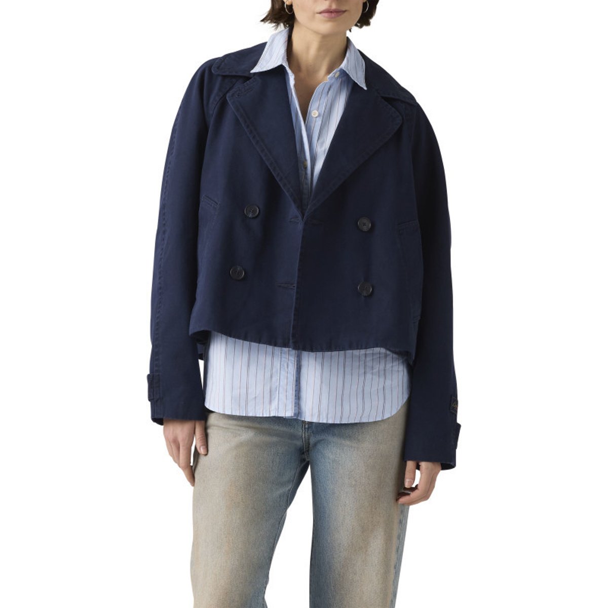 Manteau trench en coton marine uni avec une coupe droite et un col à revers bleu foncé, LEVI'S