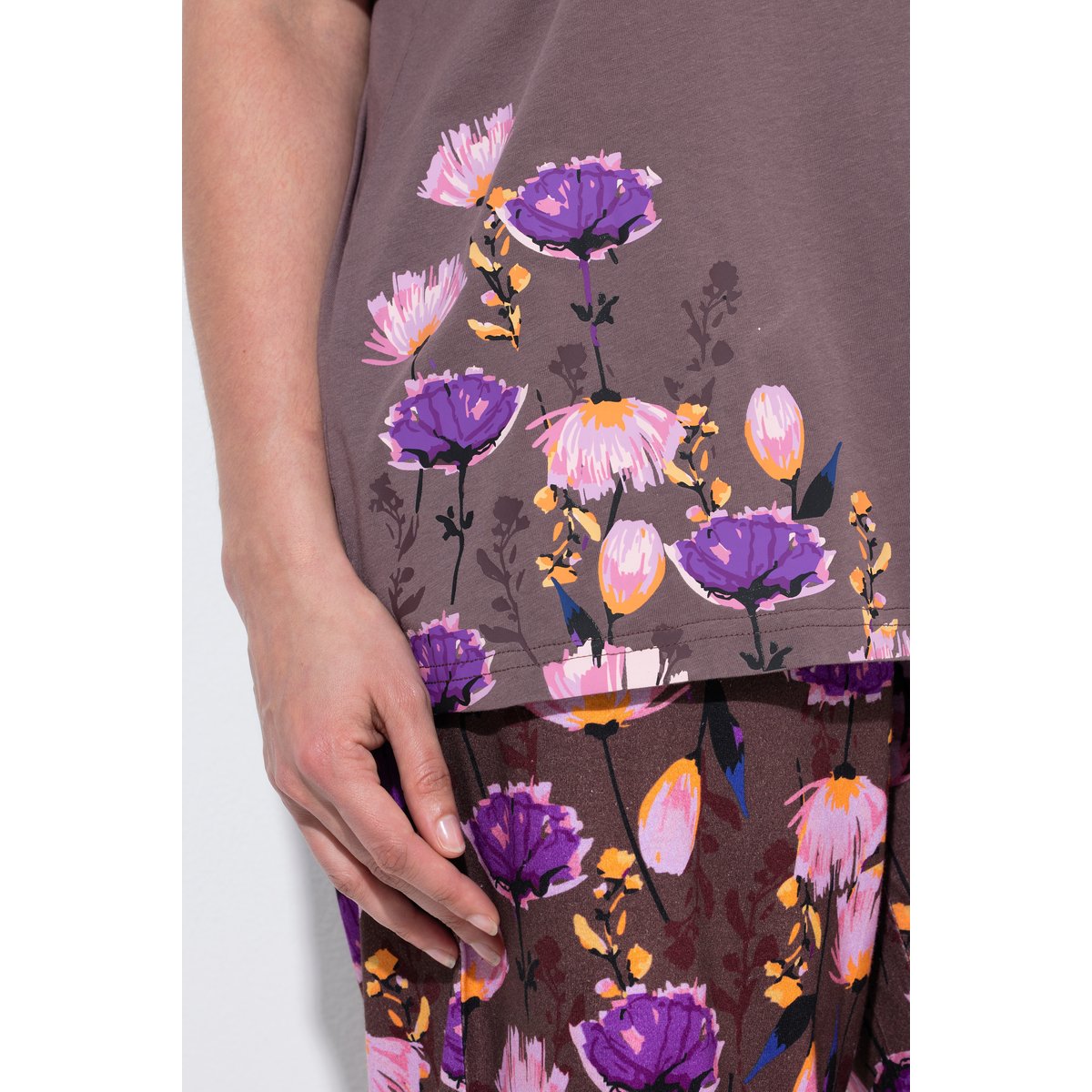 Pyjama 2 pièces, motif à fleurs terre, ULLA POPKEN