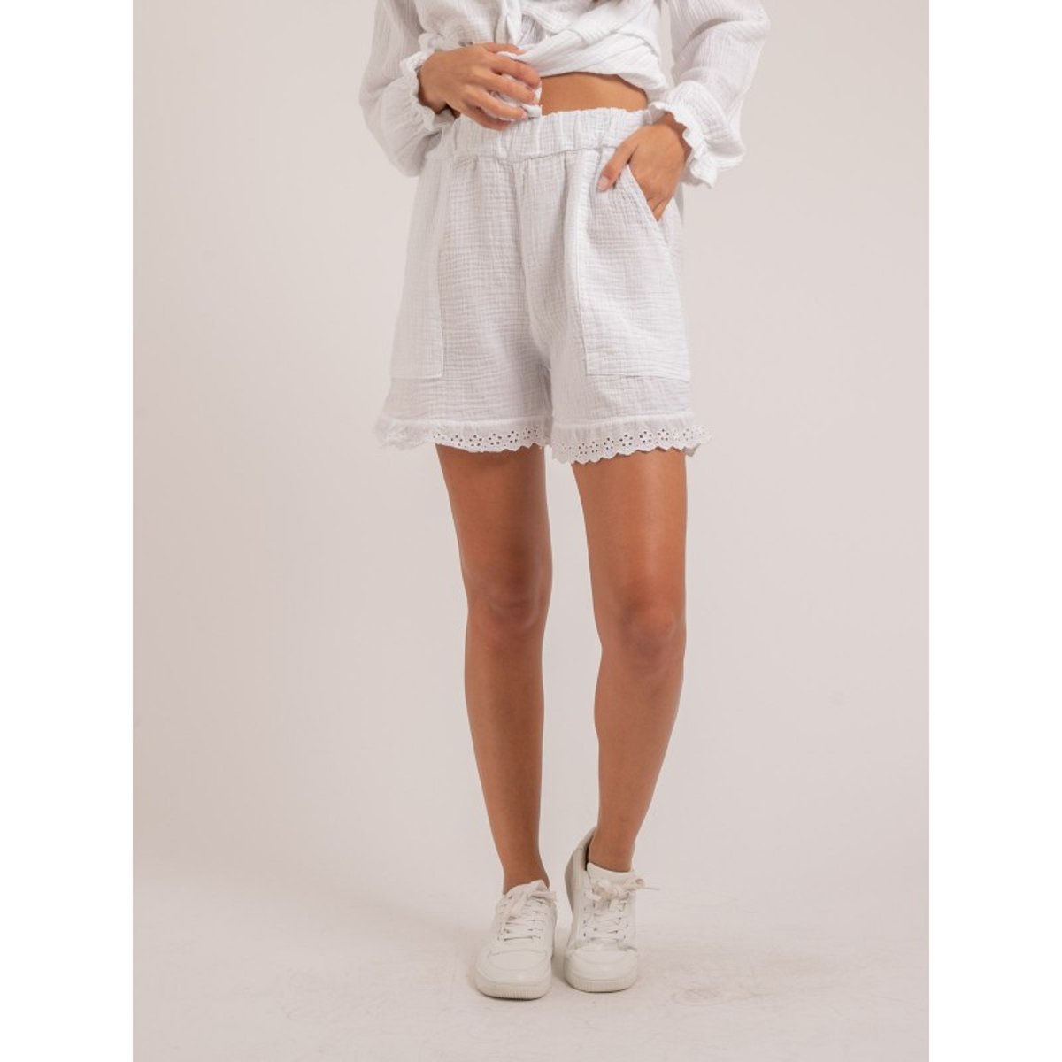 Short Fluide En Gaze De Coton Xemke blanc, DONA LISA