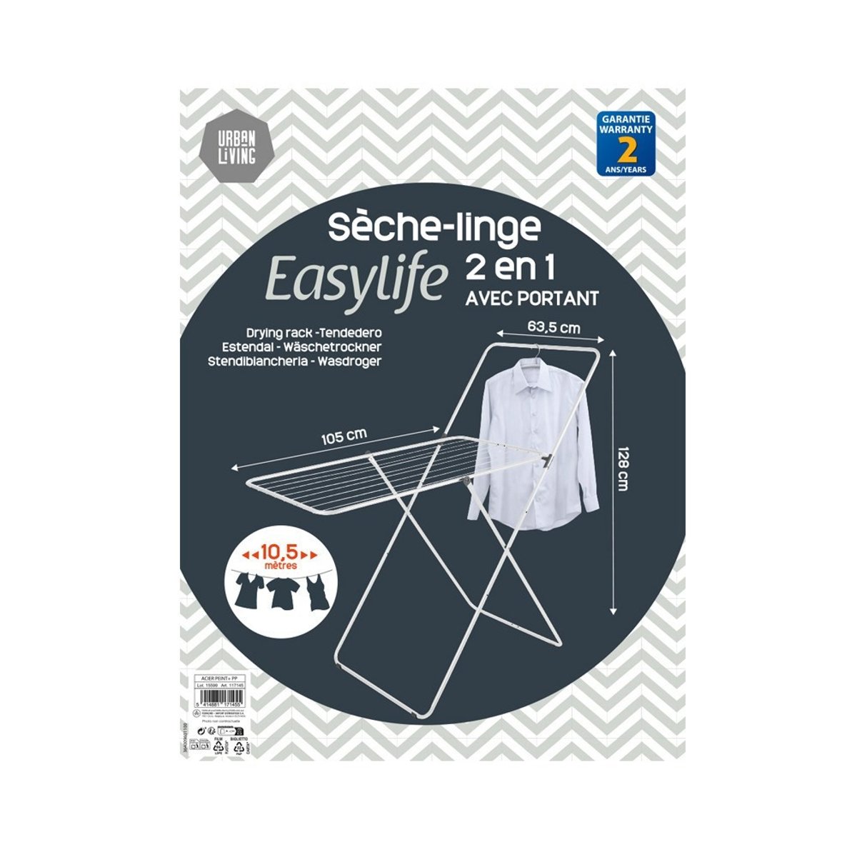 Séchoir à Linge 10 Mètres D'étendage Avec Portant blanc, DECORATIE