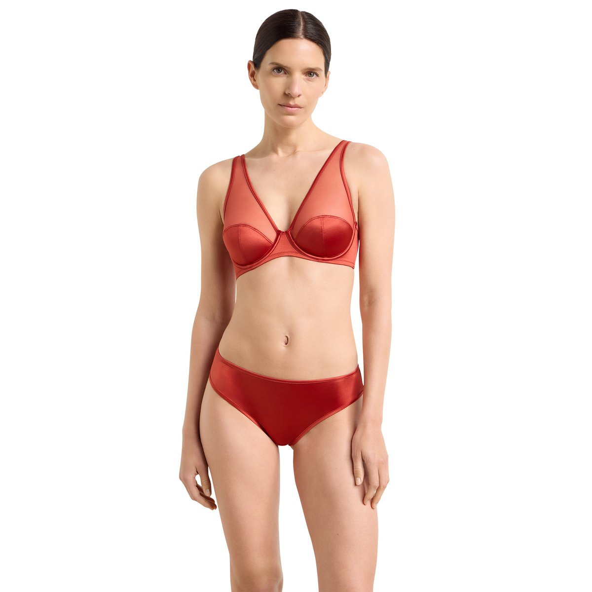 Soutien-gorge balconnet avec armatures Dim x Inès de la Fressange rouge brique, DIM