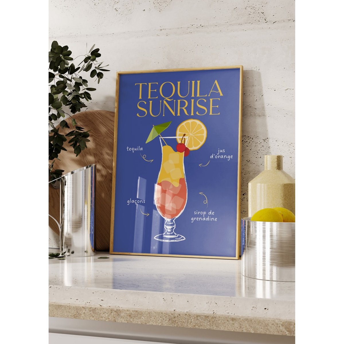 Affiche Cocktail Tequila Sunrise 2 blanc, L'AFFICHERIE