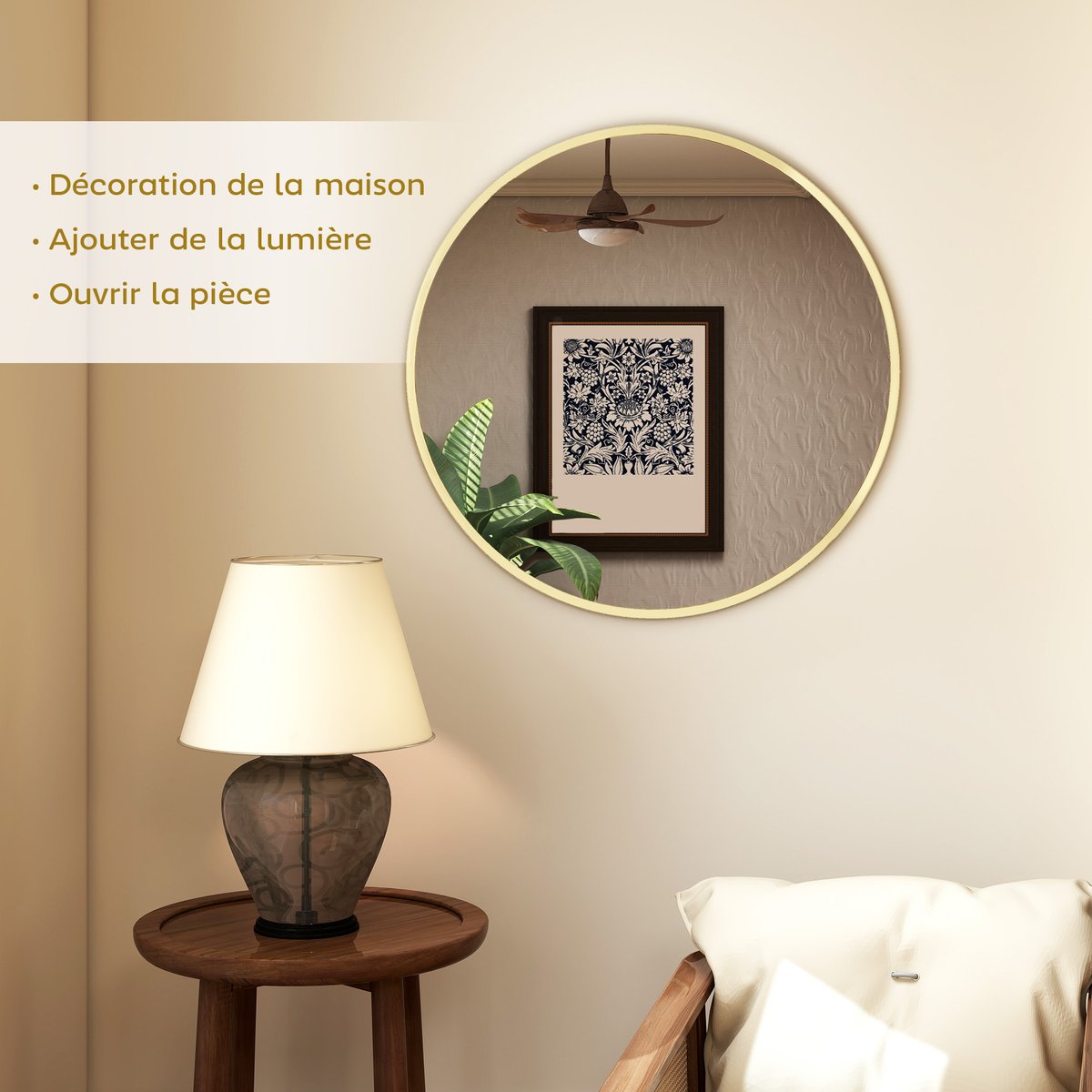 Miroir mural Alliage d'aluminium Or doré, HOMCOM