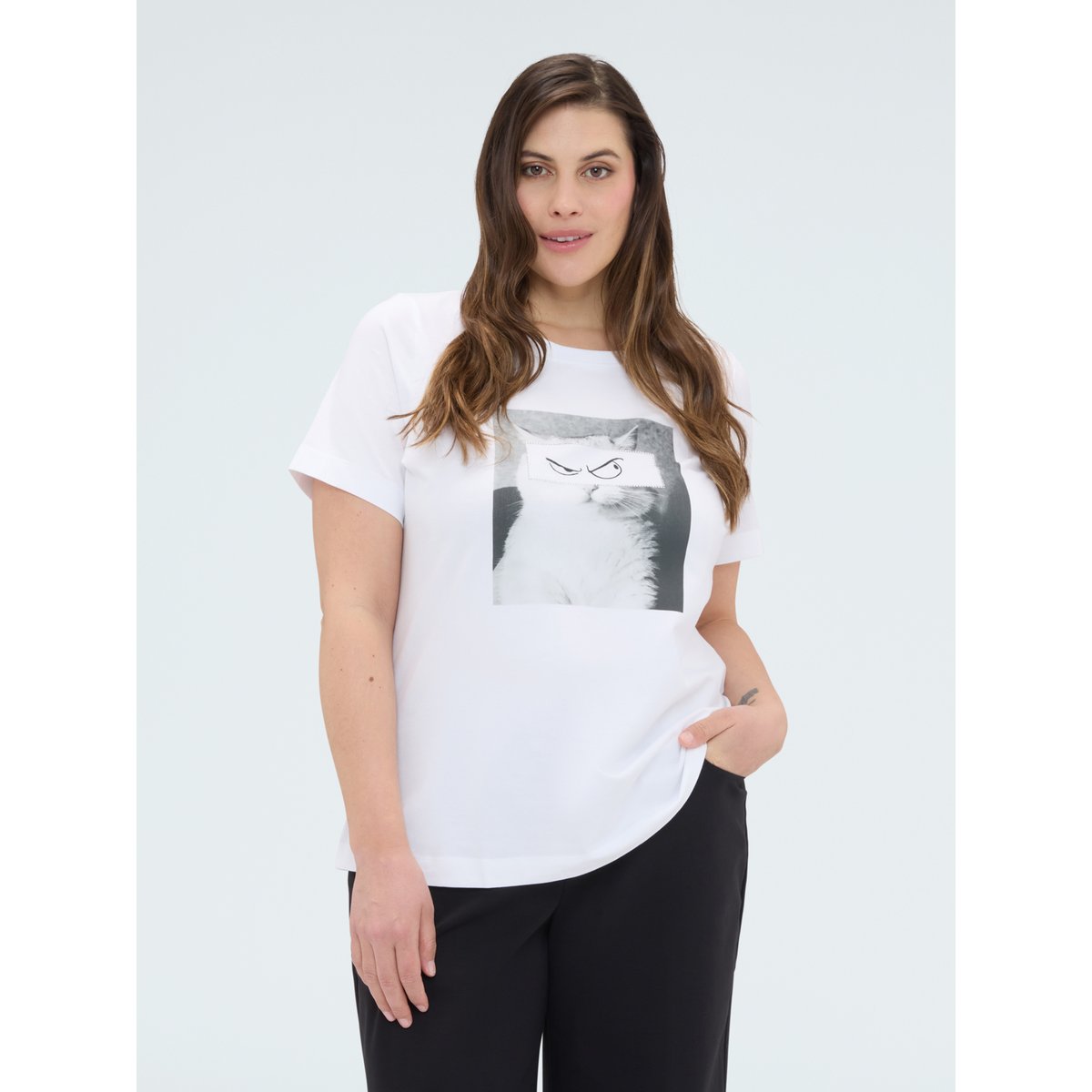 T-shirt avec imprimé chat blanc, FIORELLA RUBINO