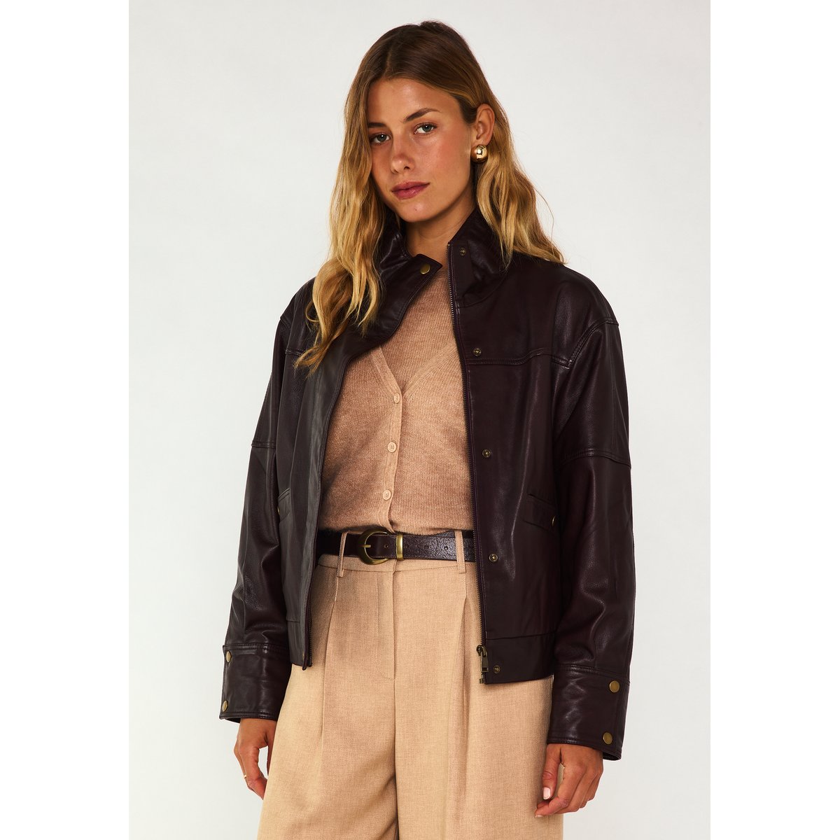 Blouson en cuir CHARLY bordeaux, Maison 123