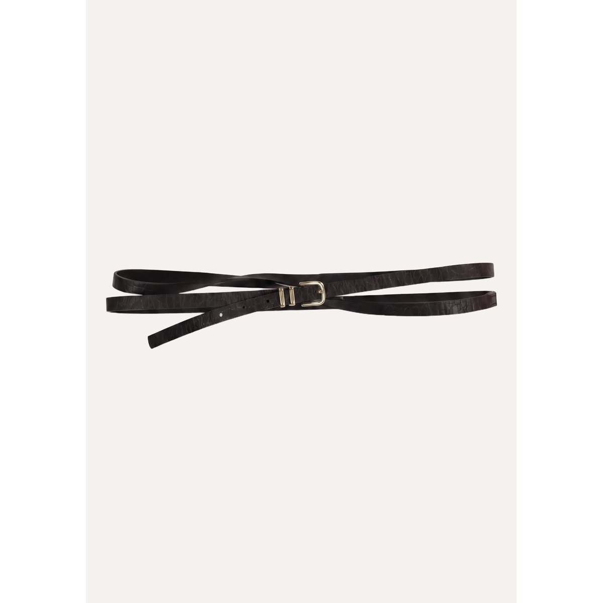 Ceinture fine double tour en cuir noir, LA FEE MARABOUTEE