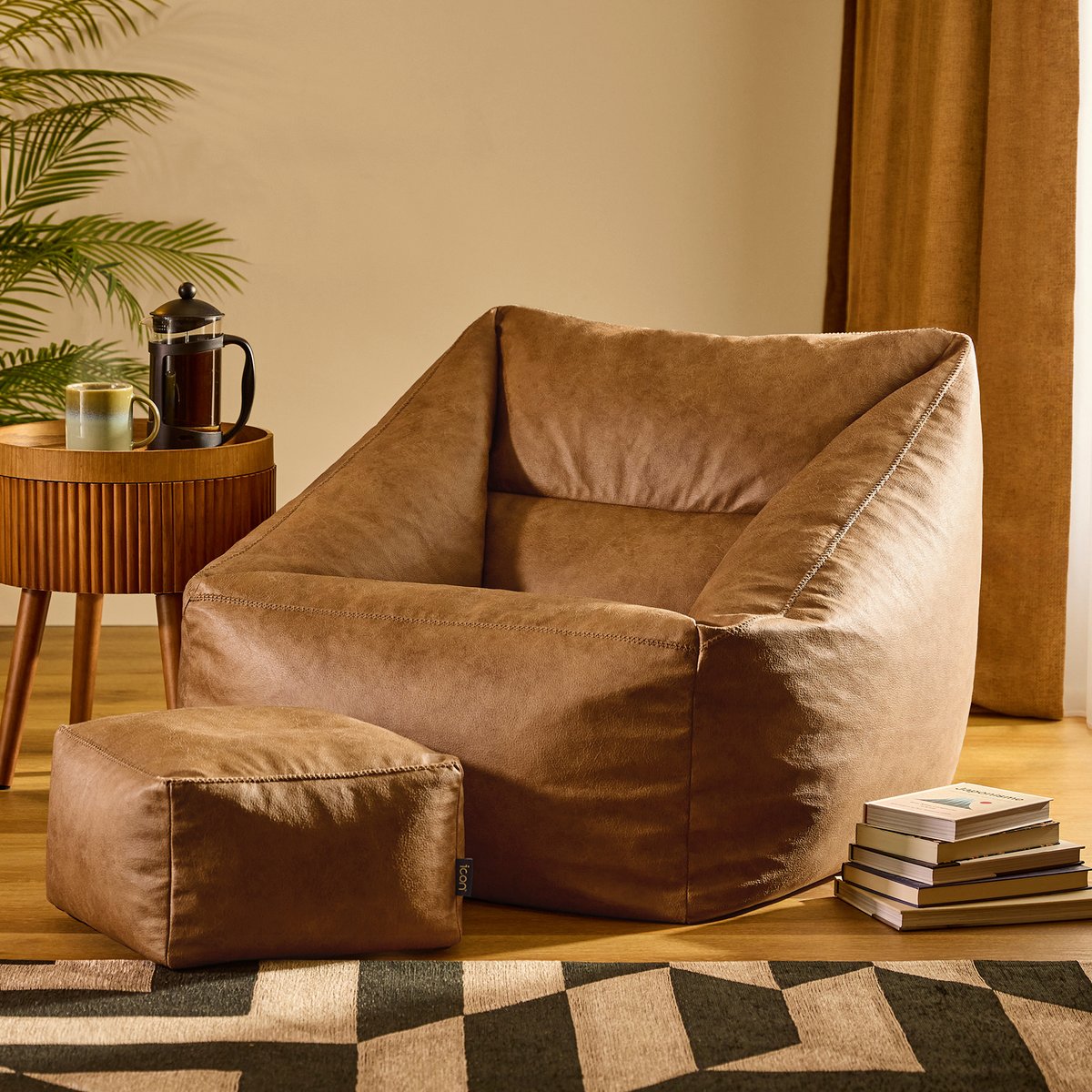 Pouf fauteuil en imitation cuir, végan Oeko-Tex® - NATALIA brun, ICON