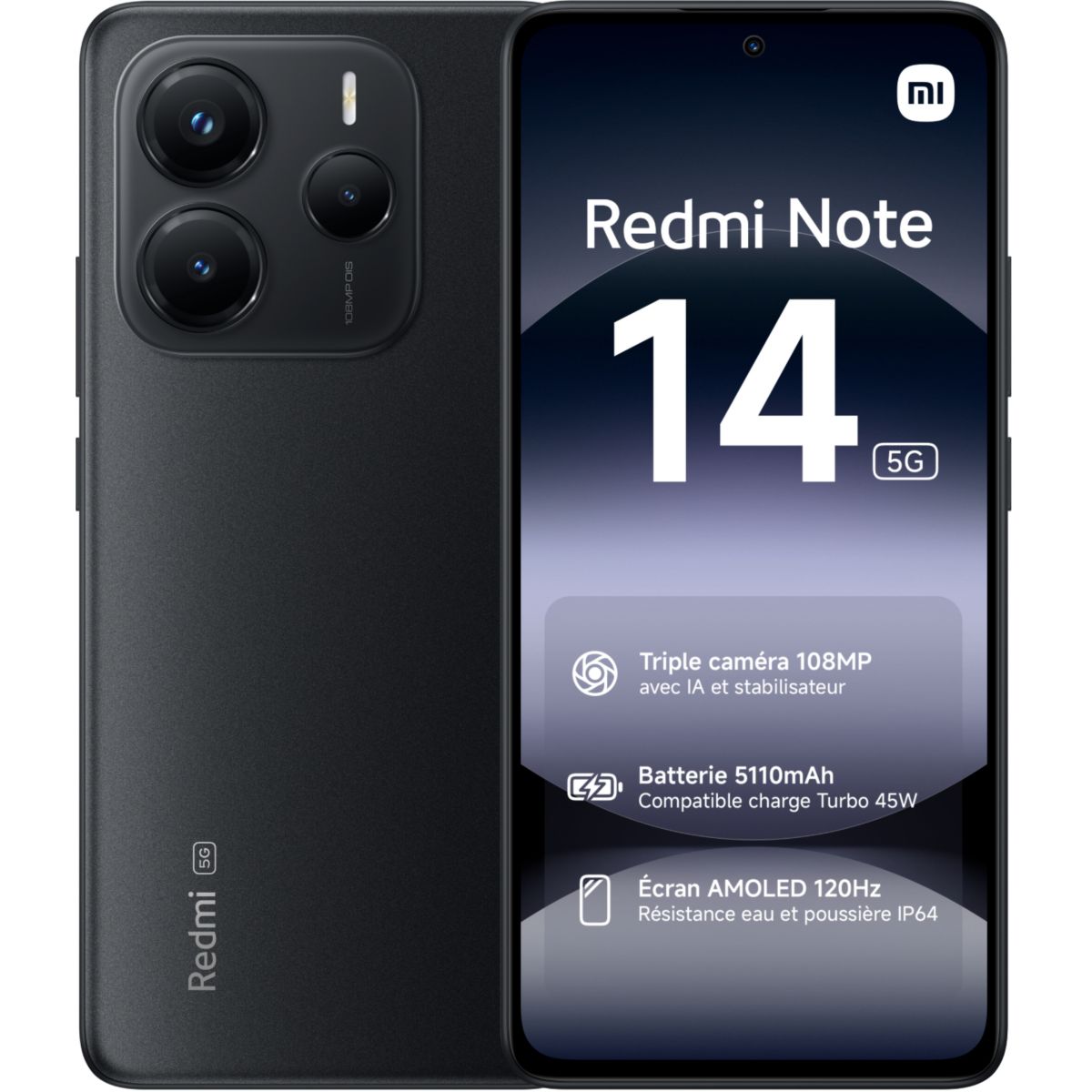 Smartphone Redmi Note 14 5G 256Go Noir couleur unique, XIAOMI