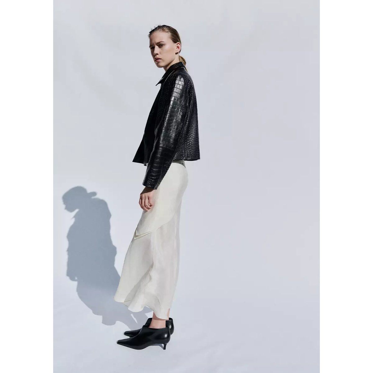 Veste cuir double boutonnage noir, MANGO