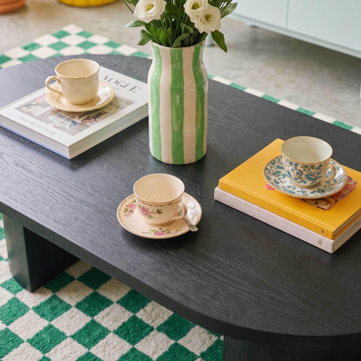 Table basse effet bois ovale 120x70x35 cm , TRINITY bois noir, OVIALA