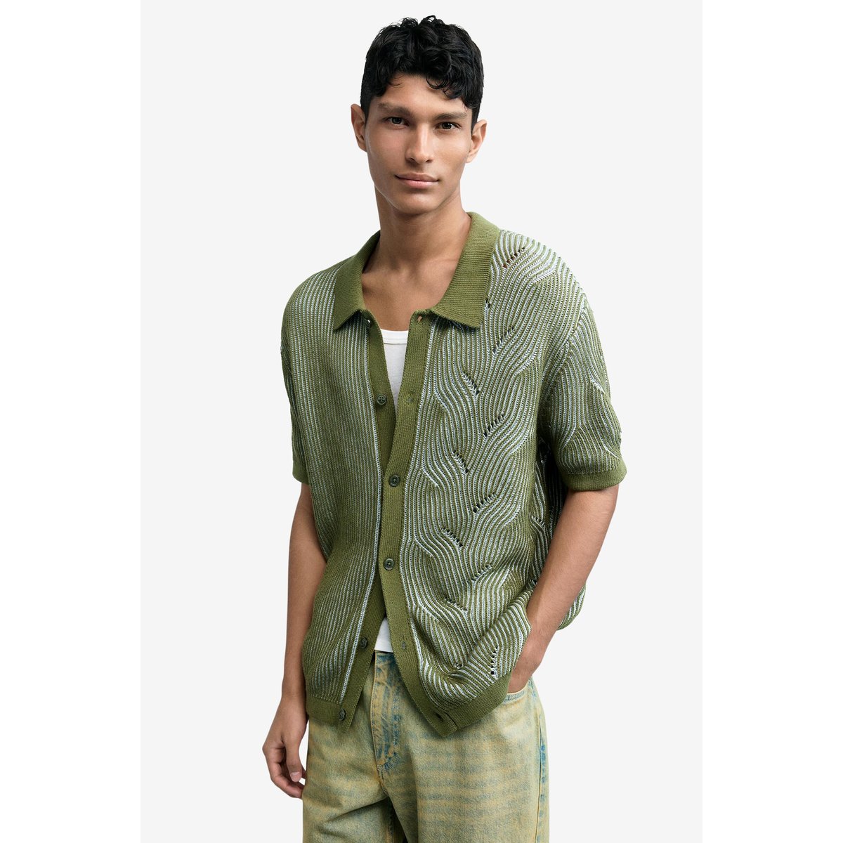 Pull polo en maille vert, DESIGUAL