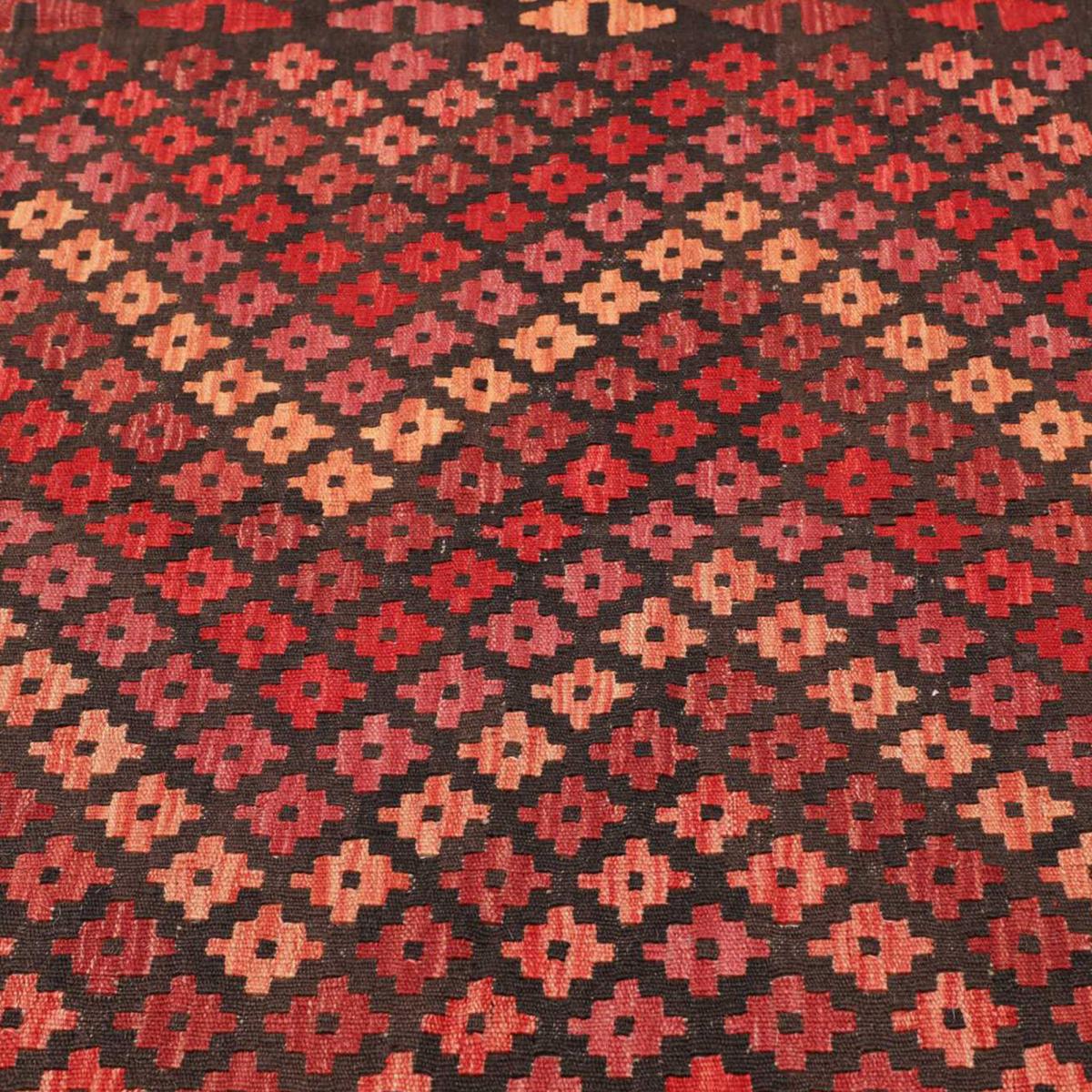 Tapis kilim géométrique, tissé plat en laine, KILIM 95 rouge, beige, noir, UN AMOUR DE TAPIS