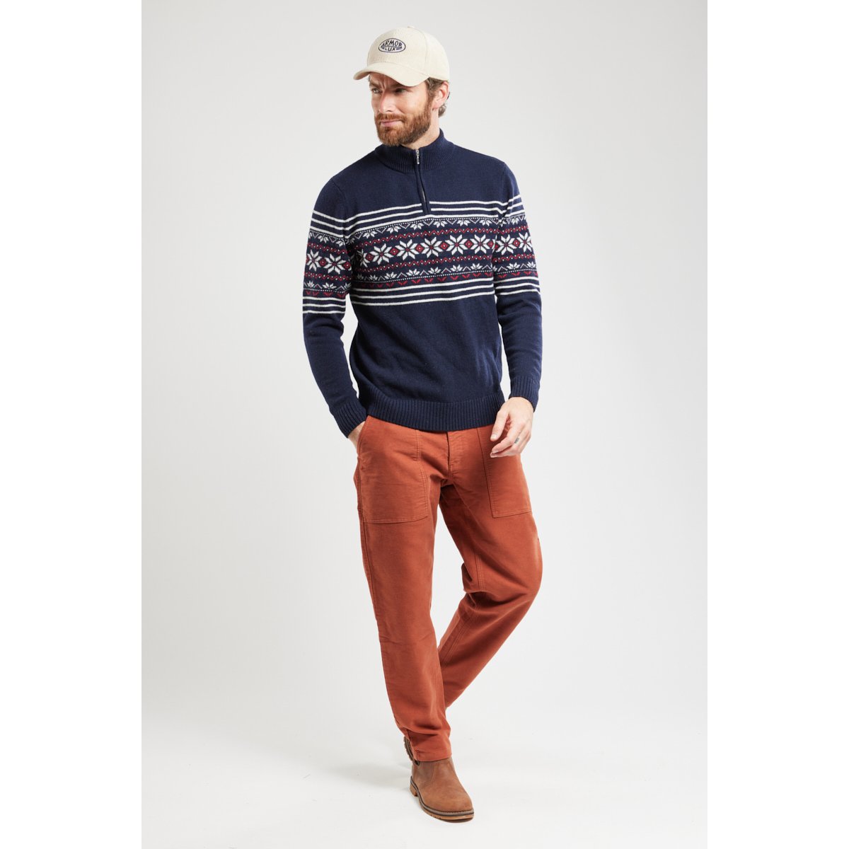 Pull de Noël en 100% matières recyclées NOEL marine/ ecru/ pop, ARMOR-LUX