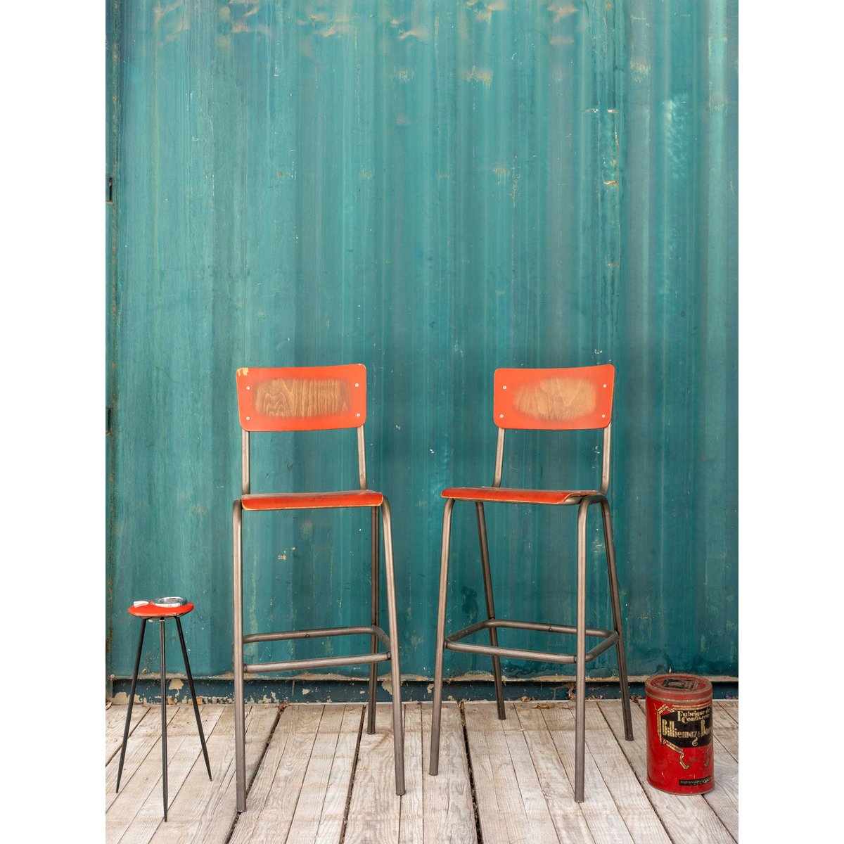 Paire de chaises hautes en bois et métal Alma N°1710 - Bon état gris, DEBONGOUT