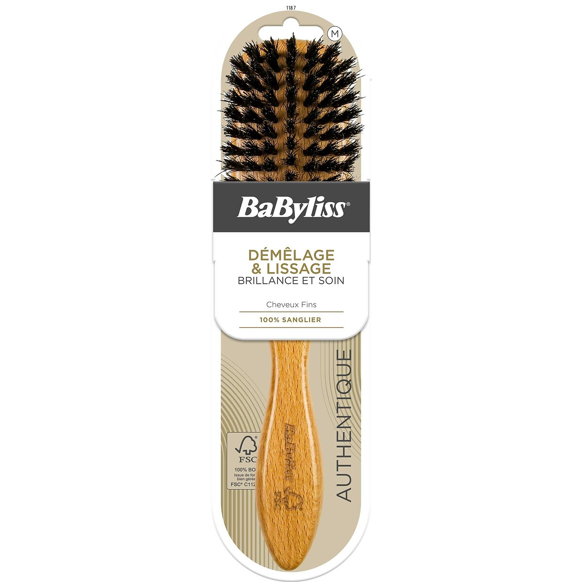 Brosse bois plate 100% sanglier brun, BABYLISS