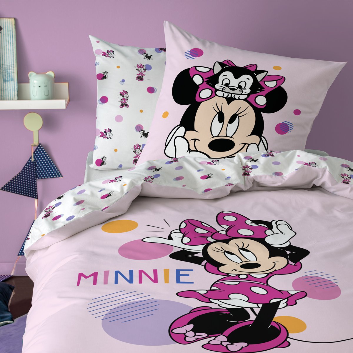 Parure de lit imprimée 100% Coton, JOLIE rose, MINNIE MOUSE