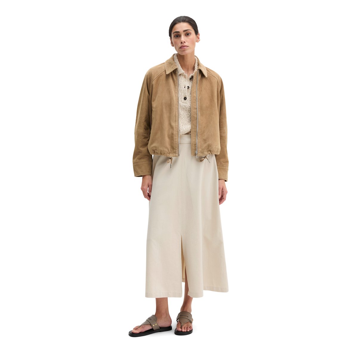 Veste en cuir relaxed en cuir de chèvre velours doux marron, MARC O'POLO