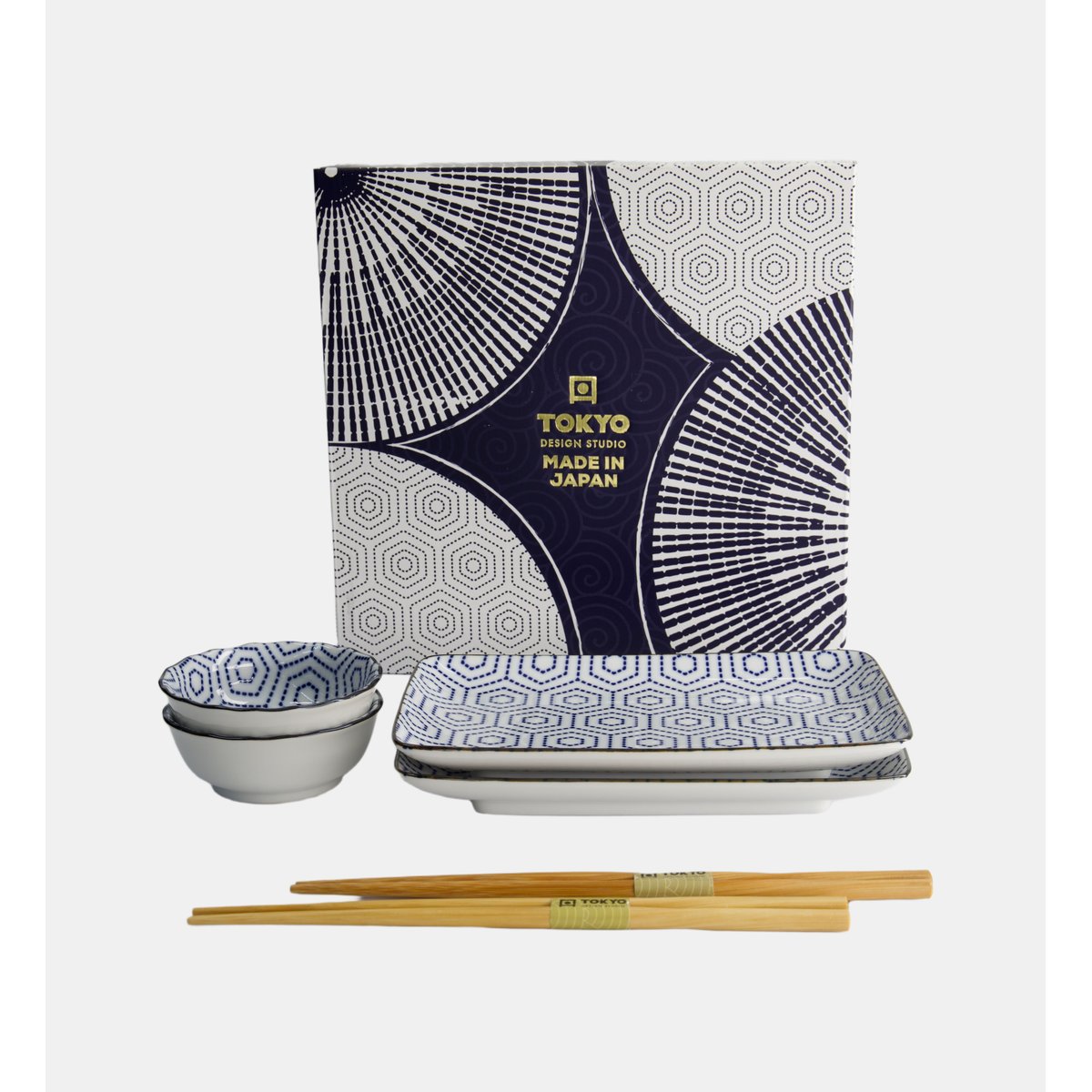 Coffret service sushi - 6 pièces blanc et bleu, TOKYO DESIGN STUDIO