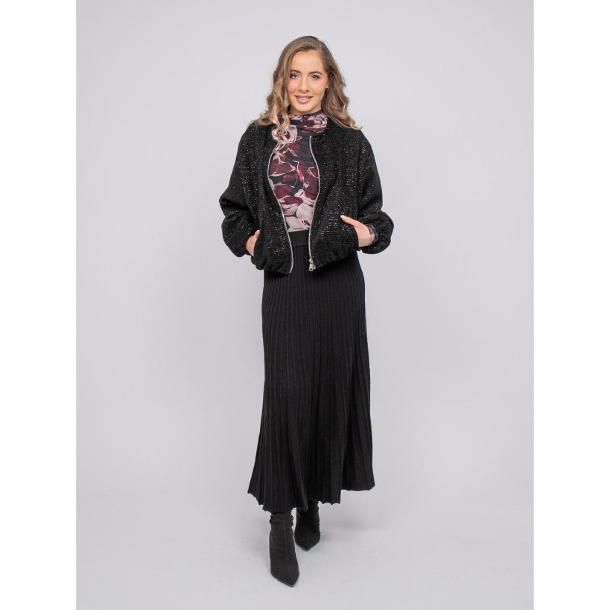 Blouson Bomber Tweed Pailleté Uldia noir, DONA LISA
