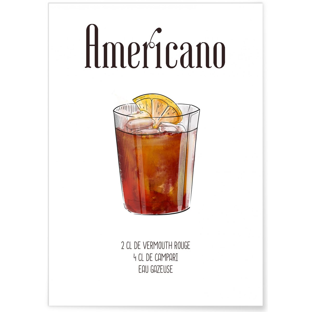 Affiche Cocktail Americano blanc, L'AFFICHERIE