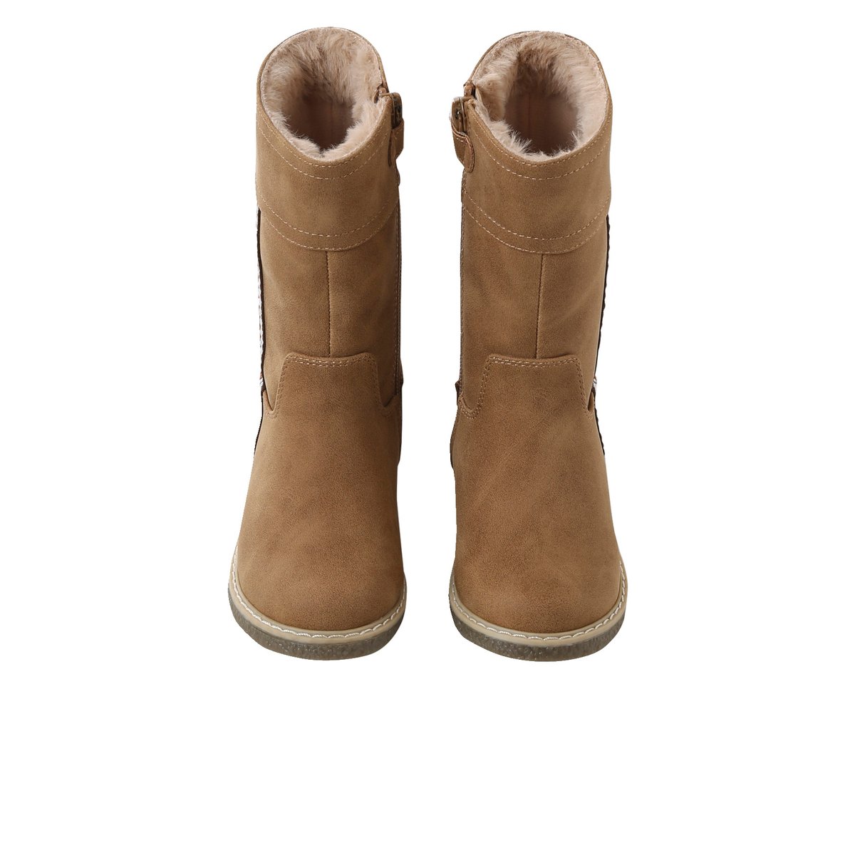 Bottes synthétique fourrées zippées camel, VERTBAUDET
