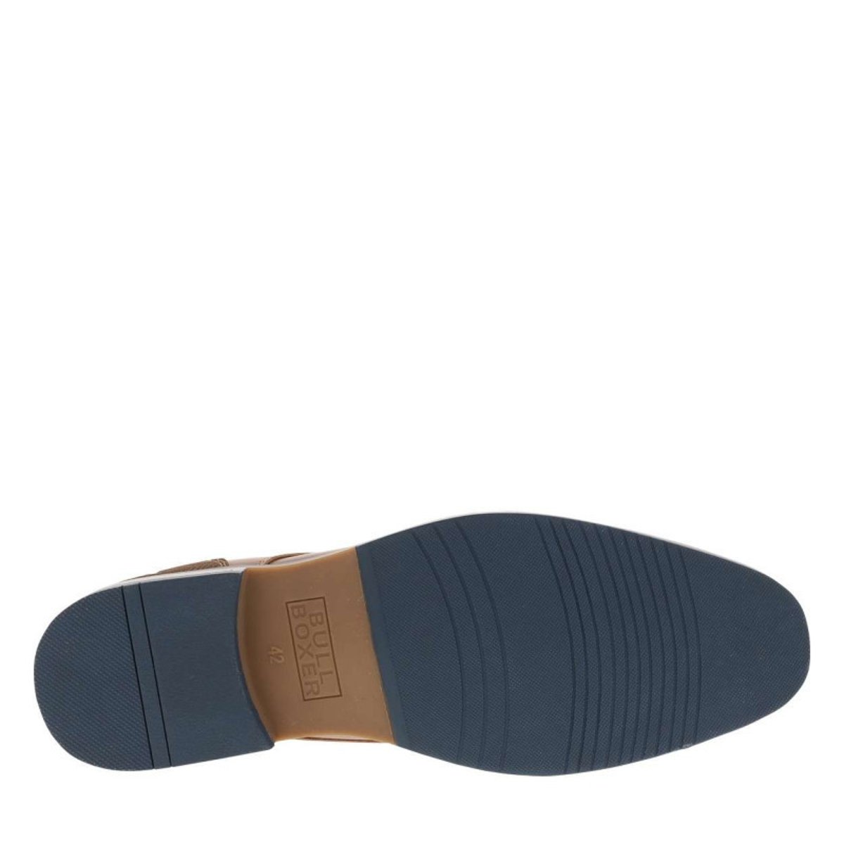 Derbies cognac à talon plat avec des lacets plats et des surpiqûres marine brun, BULLBOXER