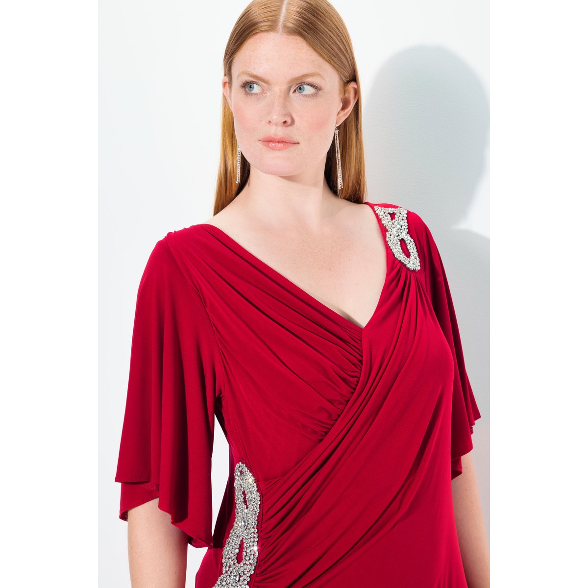 Robe maxi drapée rouge clair, ULLA POPKEN