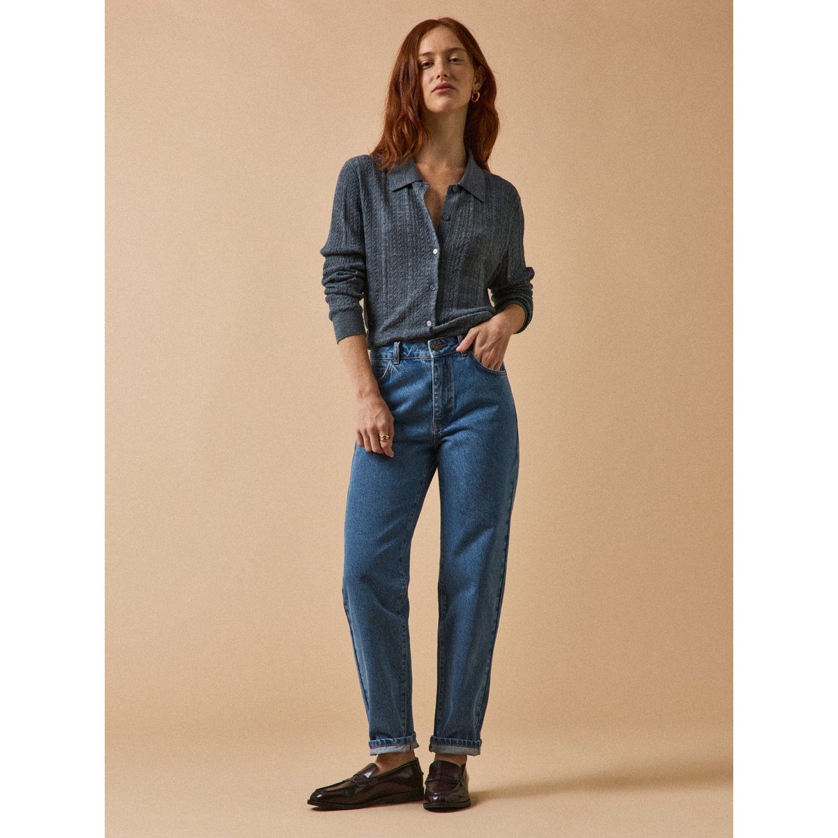 Jean mom  Claire coton biologique délavage écoresponsable denim stone, CYRILLUS