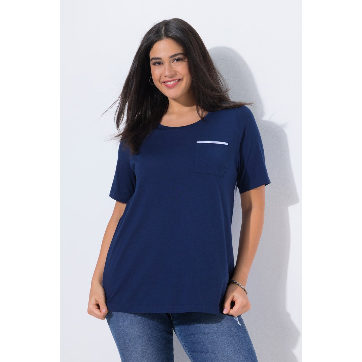 T-shirt en modal mélangé bleu encre, ULLA POPKEN