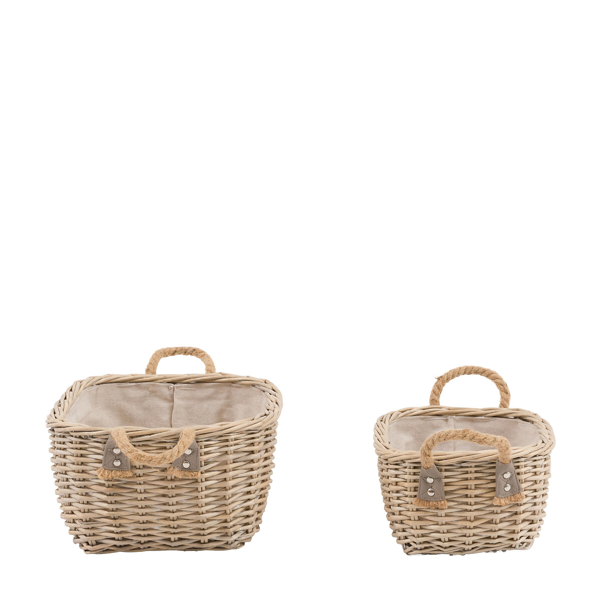 Set of 2 Eden Oval Baskets with Handle in Natural brown , ÉDITÉ