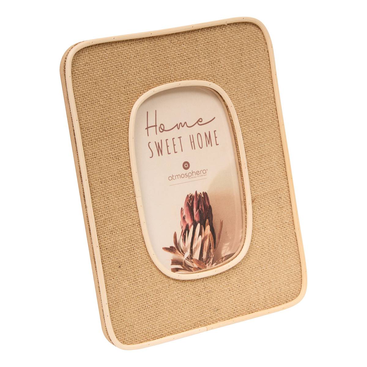 Cadre photo à poser en jute et rotin SIEN marron caramel, ATMOSPHERA
