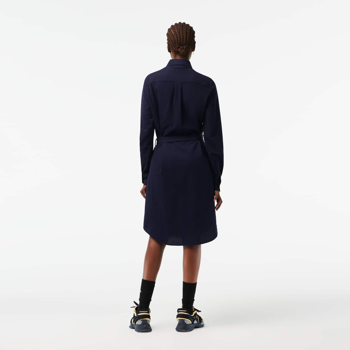 Robe polo avec taille ajustable en piqué de coton bleu-166, LACOSTE