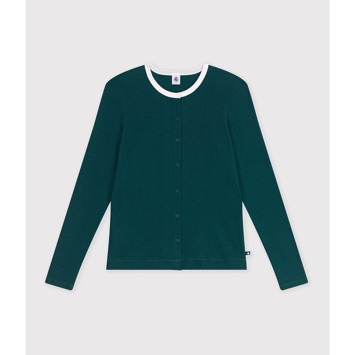 Cardigan femme en coton uni vert, PETIT BATEAU