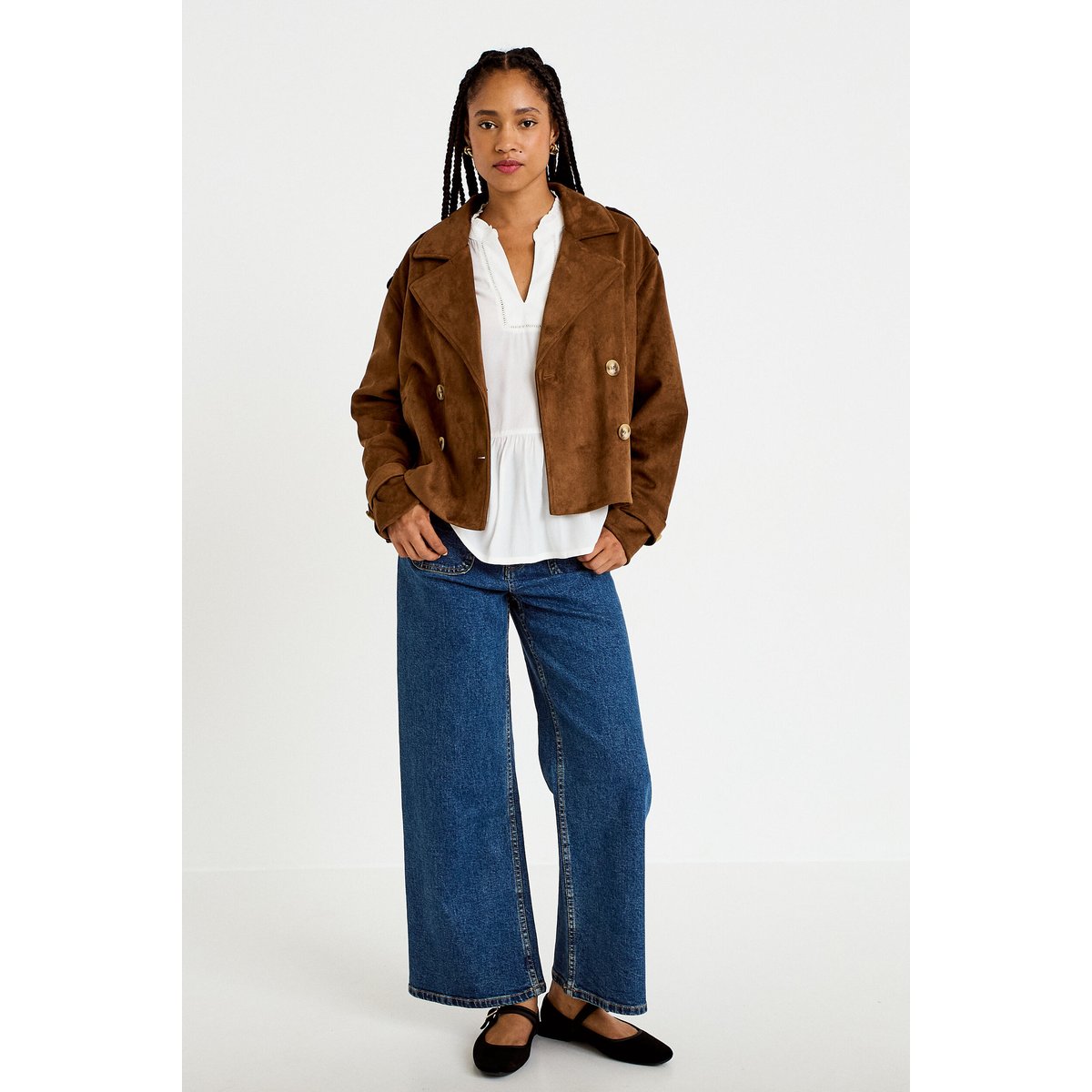 Blouse col v manches longues ecru, CACHE CACHE